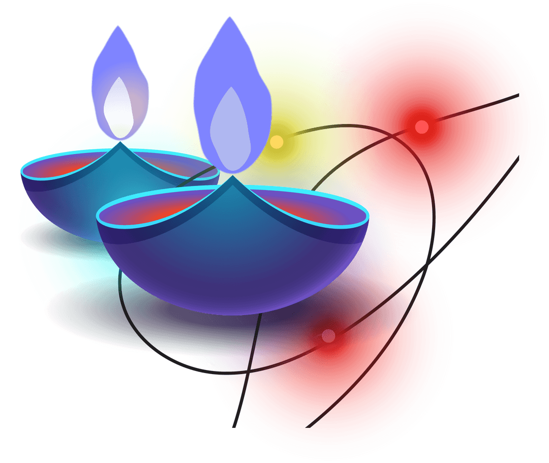 Gradient Diyas with Glowing Orbs on Transparent Background