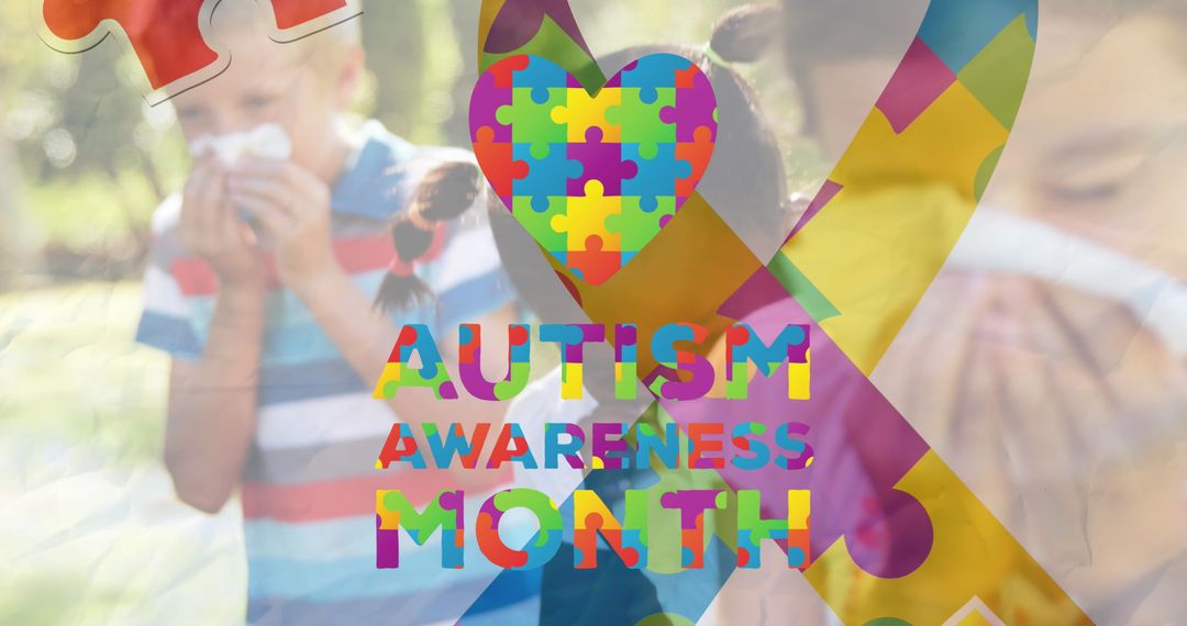 Colorful puzzle and ribbon for autism awareness with children