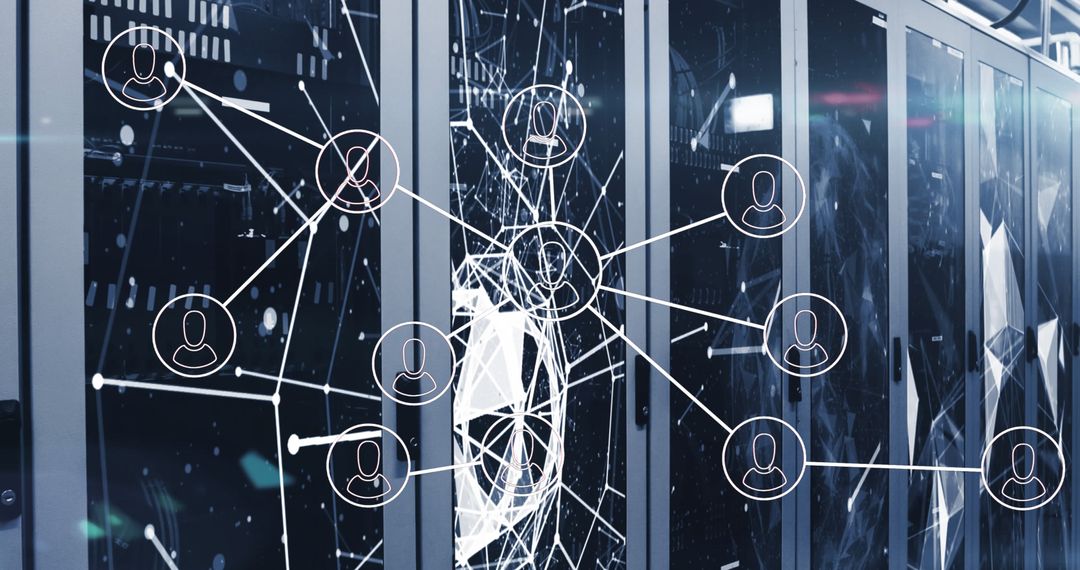 Digital Network Icons Connected to Data Servers