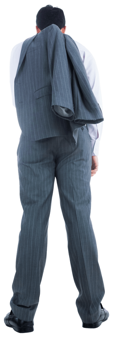 Transparent Businessman Holding Jacket Over Shoulder from Rear View