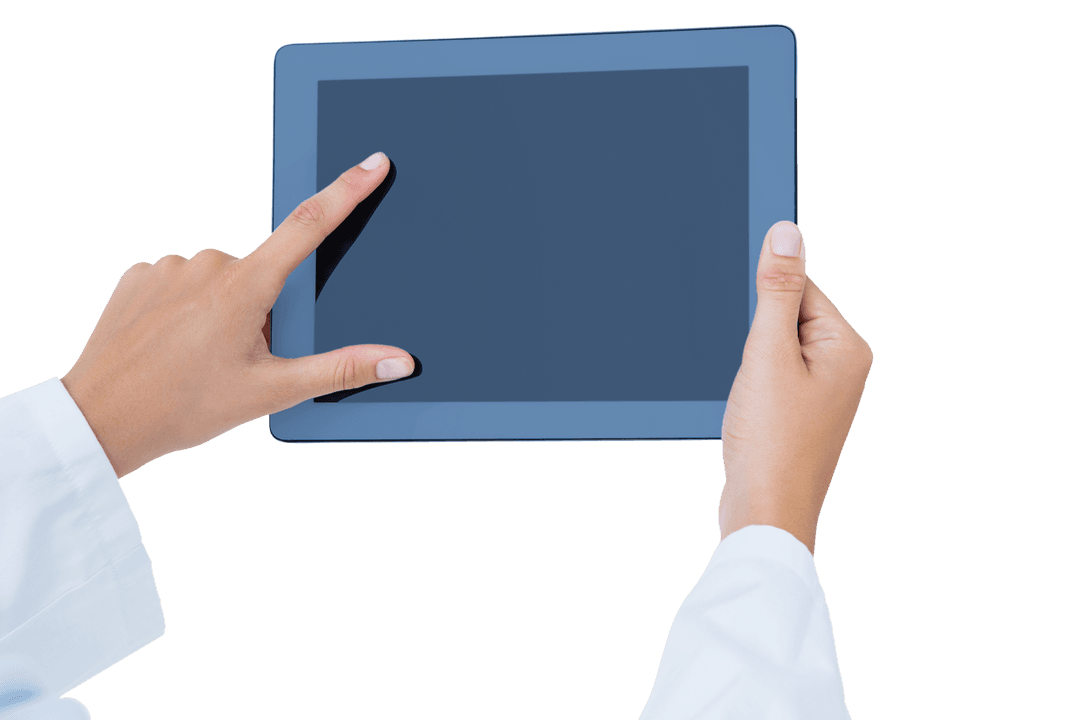Doctor Touching Transparent Tablet in Hands