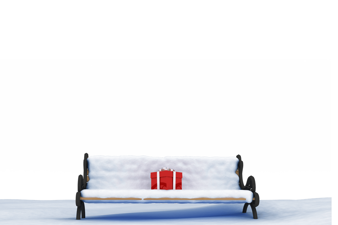 Red Gift Box on Snowy Bench with Transparent Background