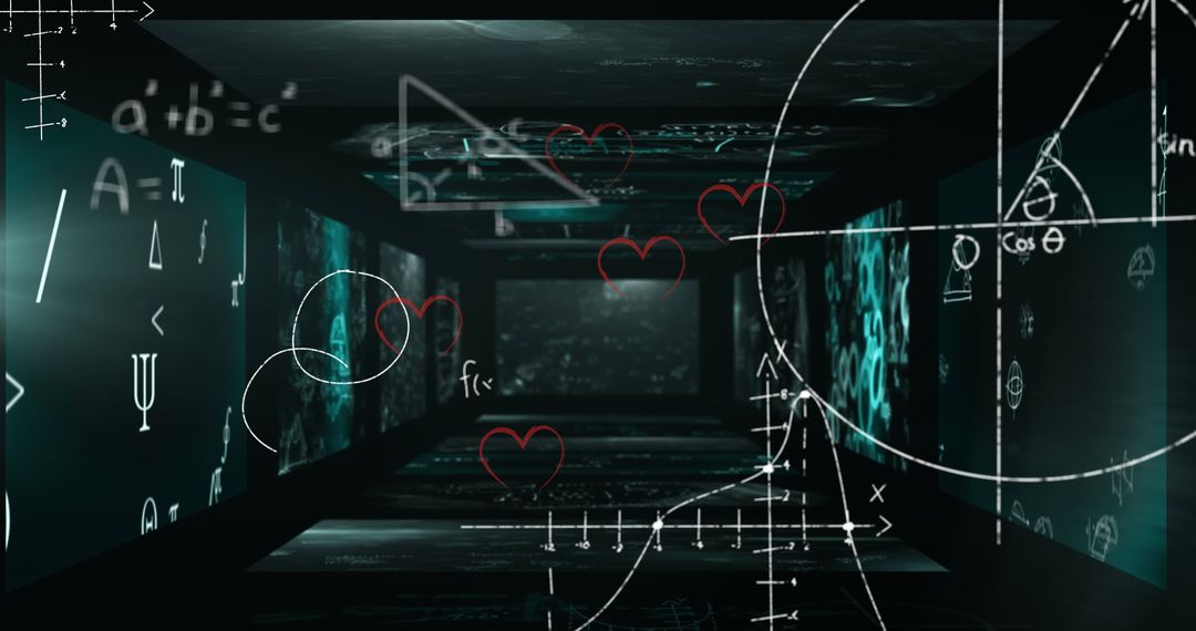 Digitally Generated Hearts and Equations Illustrating Data Analysis