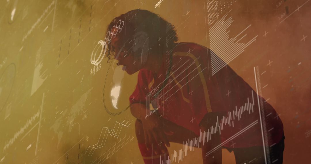 Female Athlete Analyzing Performance with Digital Charts