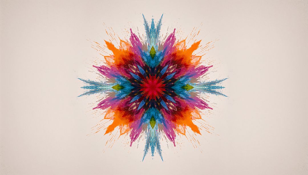 Abstract Radial Starburst Art with Multicolored Paint Strokes