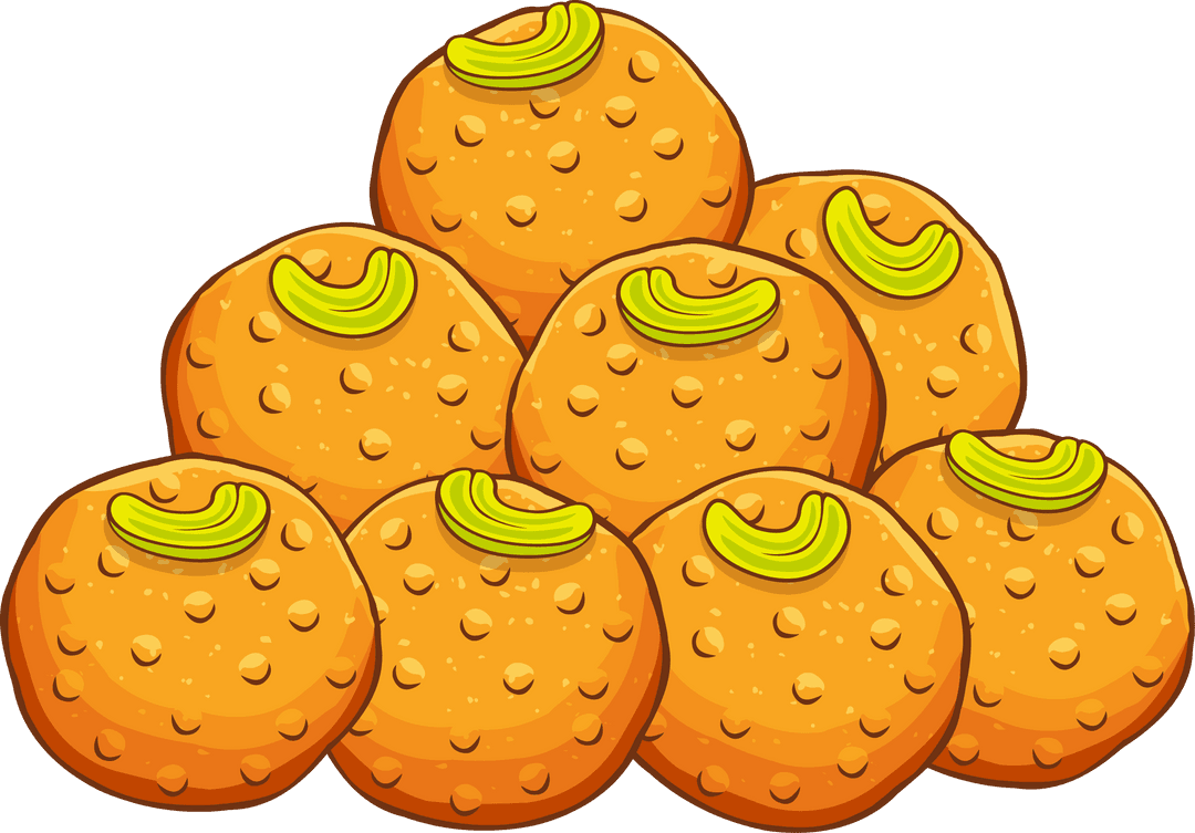 Transparent Orange Ladoos with Cashew Garnish in Minimalistic Design