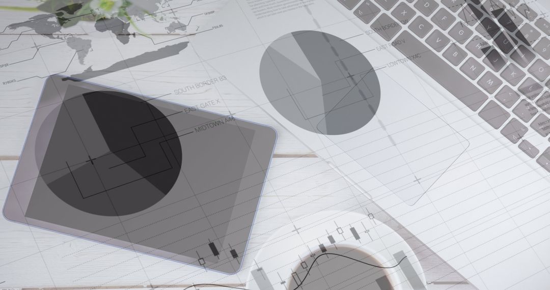 Digital Financial Analysis with Tablet and Keyboard Overlay