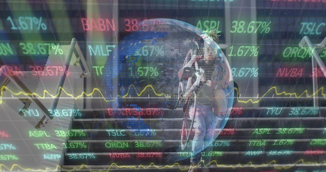 Bicycle Messenger Navigating World of Finance and Technology with Global Data Overlay