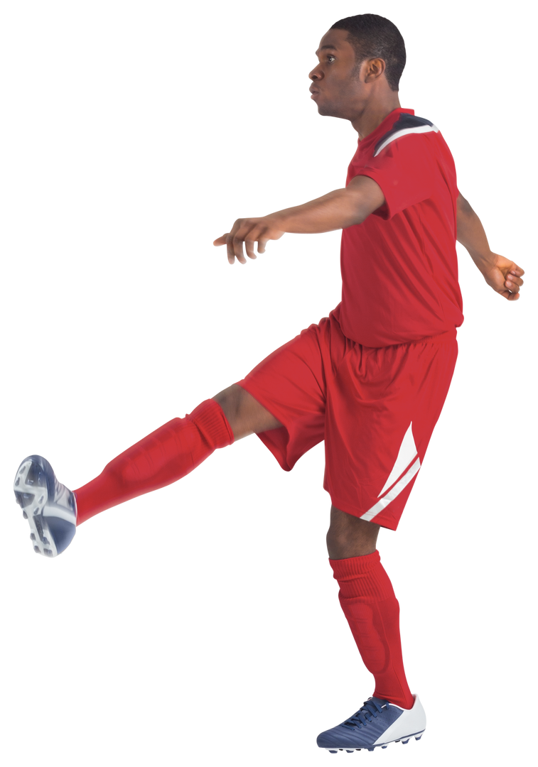 Transparent Male Football Player in Red Uniform Kicking Ball - Important Action Moment - Download Free Stock Images Pikwizard.com