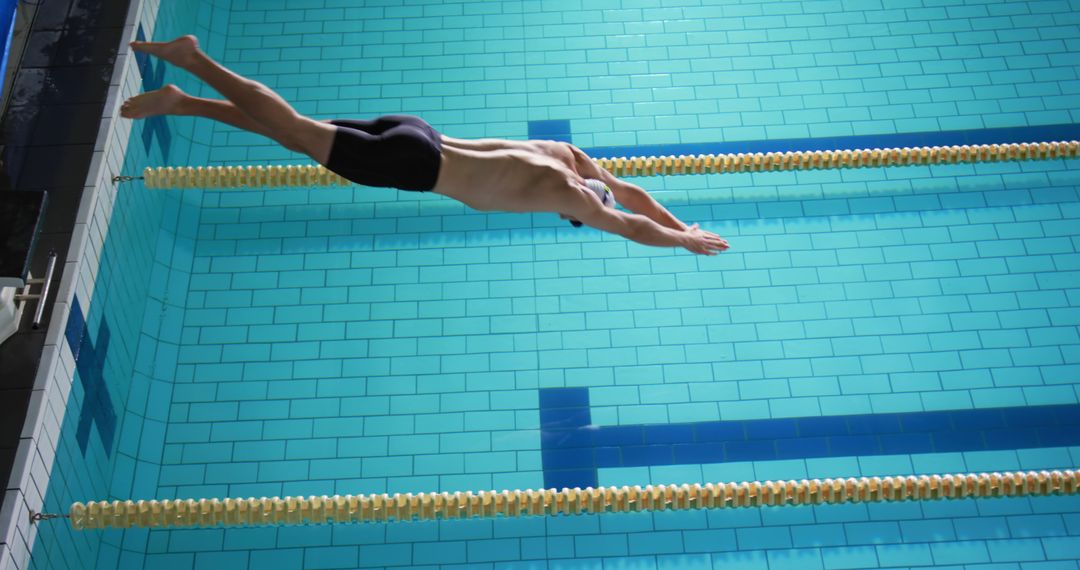 Male Swimmer Diving into Olympic Size Pool - Free Images, Stock Photos and Pictures on Pikwizard.com