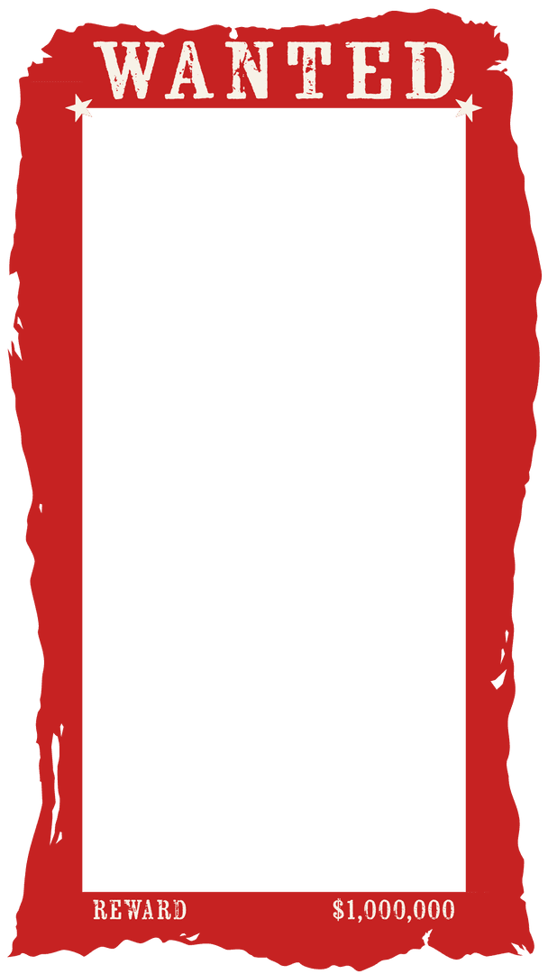 Transparent Wanted Poster Frame with Reward and Stars