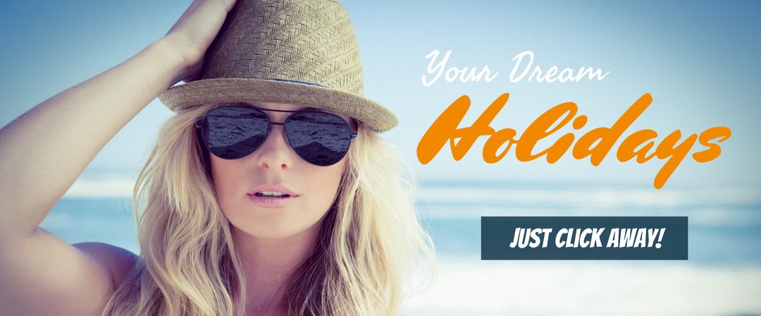 Woman fashionably relaxing on beach vacation with sunglasses