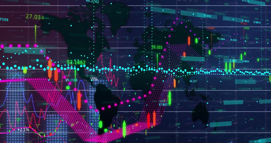 Global Financial Data Trends on Digital World Map Display