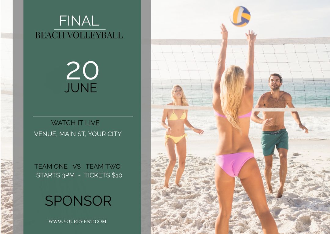 Beach Volleyball Event Poster with Players on Sand - Download Free Stock Templates Pikwizard.com