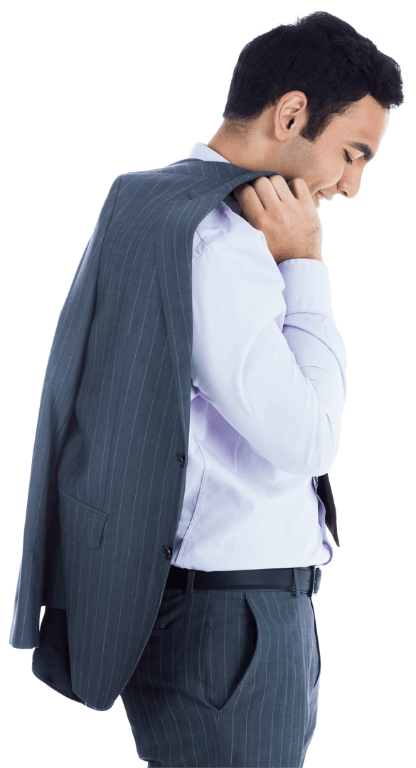 Stylish Biracial Businessman with Jacket on Transparent Background