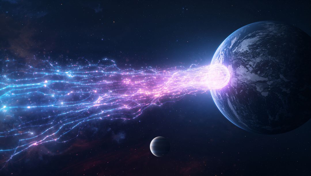 Cosmic Energy Stream Striking Earth-Like Planet in Deep Space