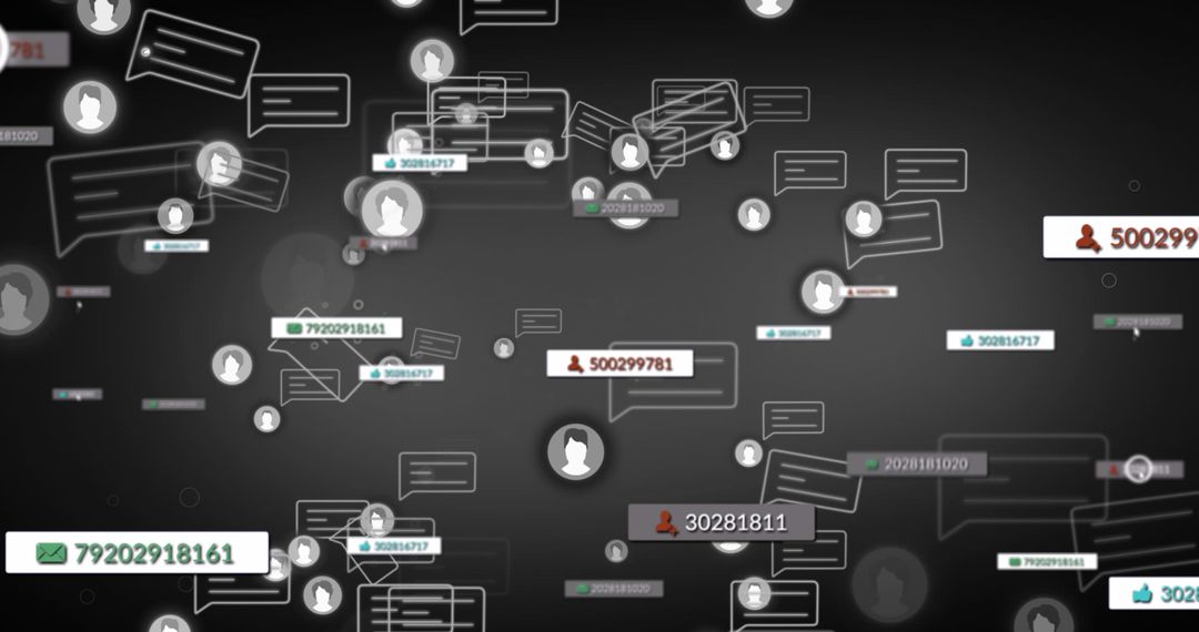 Floating Social Media Icons and Chat Bubbles on Gray Background