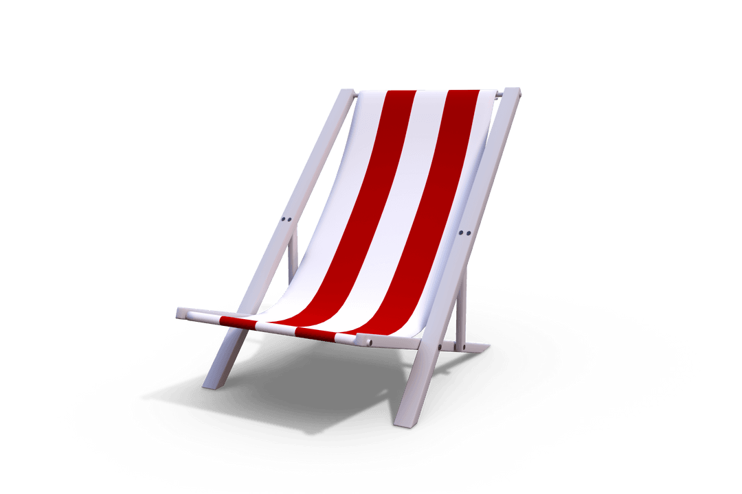 Red and White Deck Chair on Transparent Background