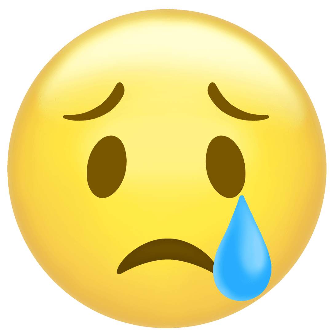 Sad Emoji Face with Blue Teardrop on Transparent Background