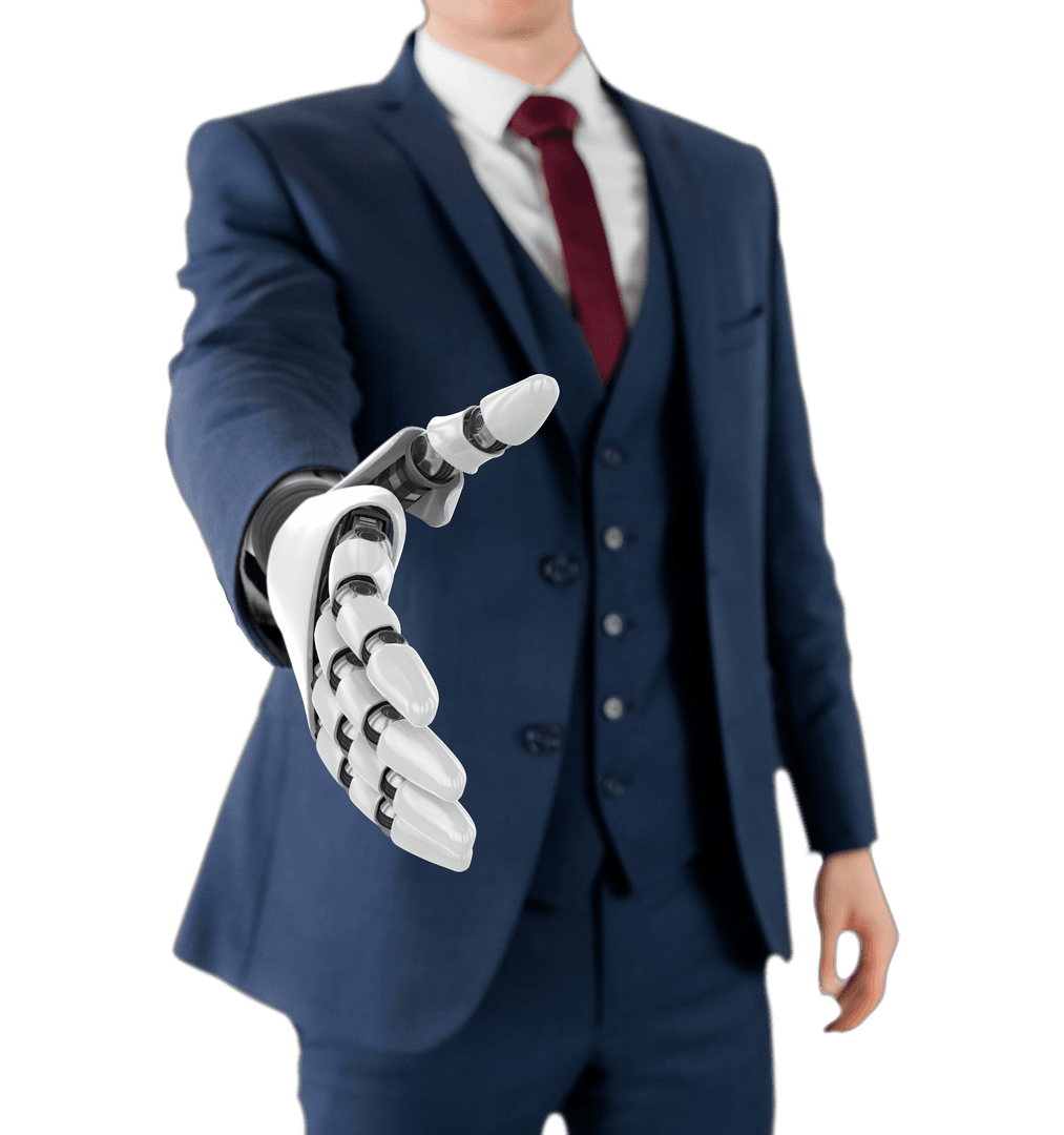 Businessman Robot Arm Offering Handshake On Transparent Background