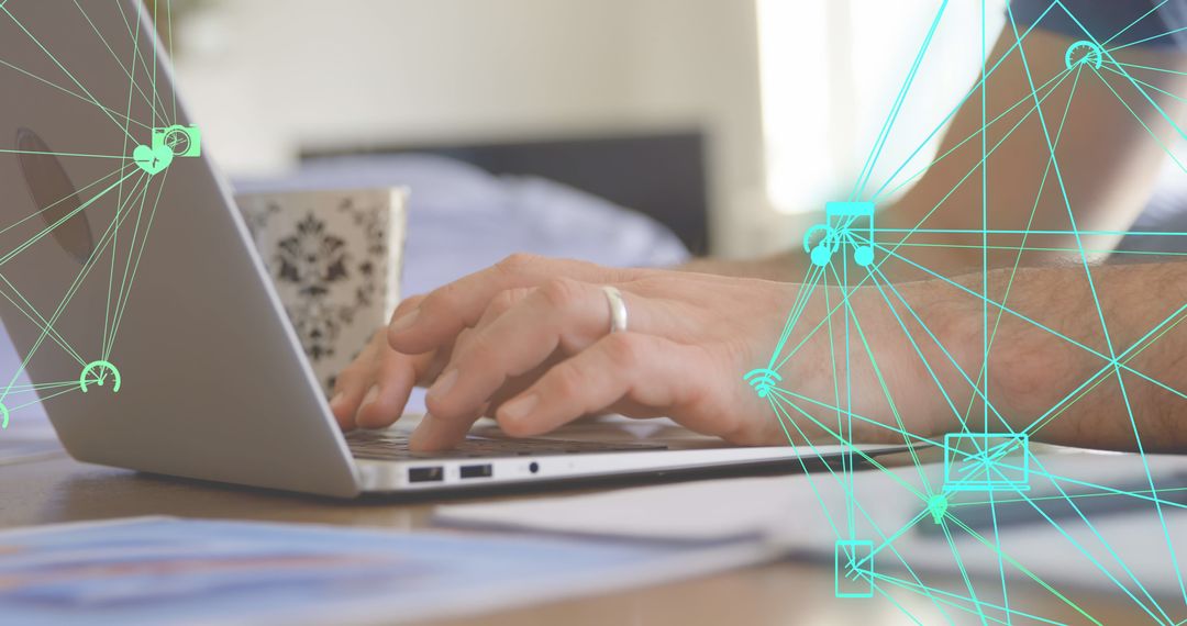 Man Connecting on Laptop with Technology Icons