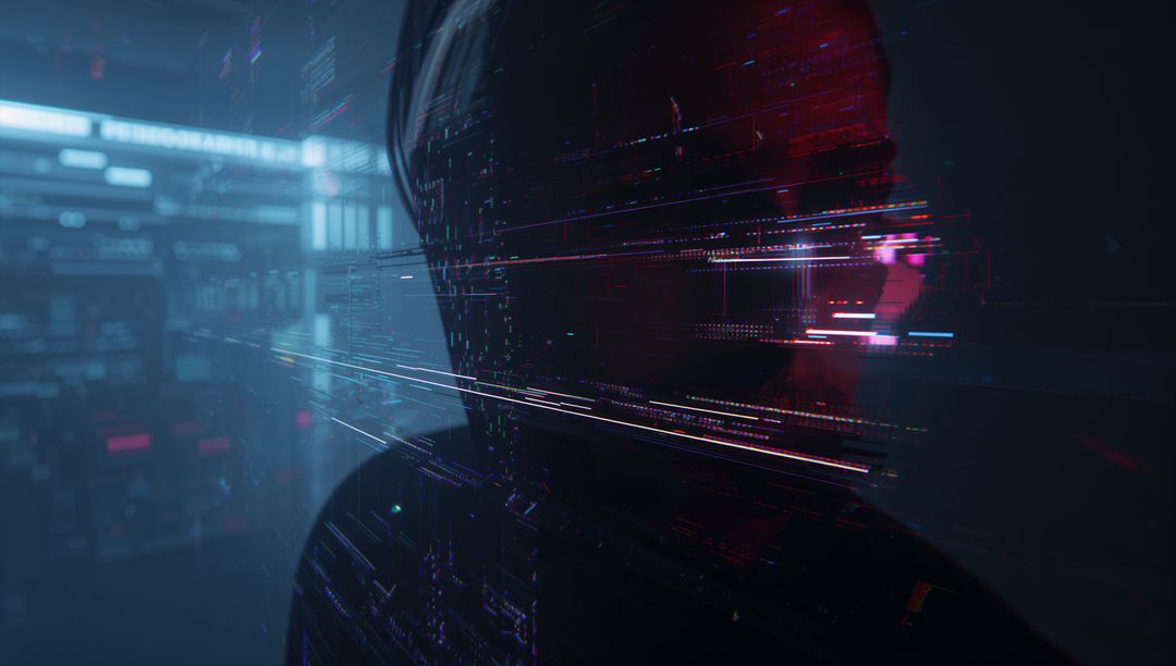 Mysterious Hooded Figure in Futuristic Digital Interface