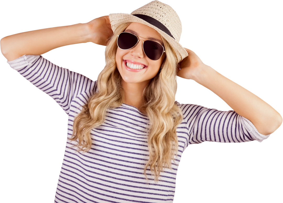 Laughing Woman in Sunhat with Sunglasses on Transparent Background - Download Free Stock Images Pikwizard.com