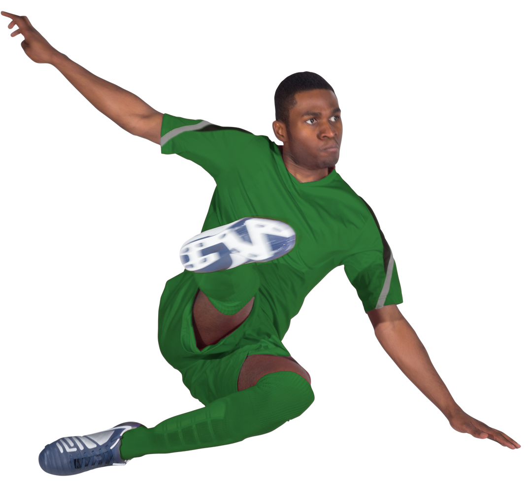 Dynamic Football Player in Green Kit leaping Mid-Air, Transparent Background - Download Free Stock Images Pikwizard.com