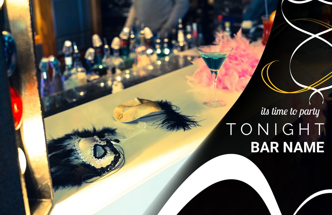Glamorous Cocktail Night with Masquerade Masks in Upscale Bar