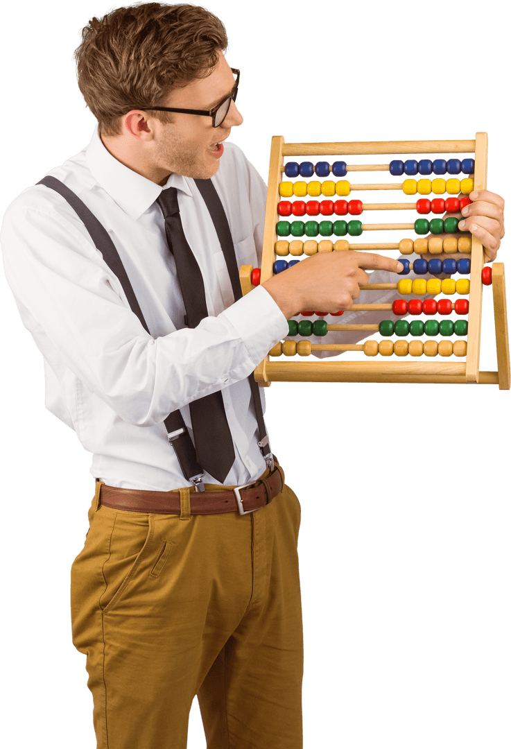 Transparent Image of Businessman Using an Abacus in Retro Attire