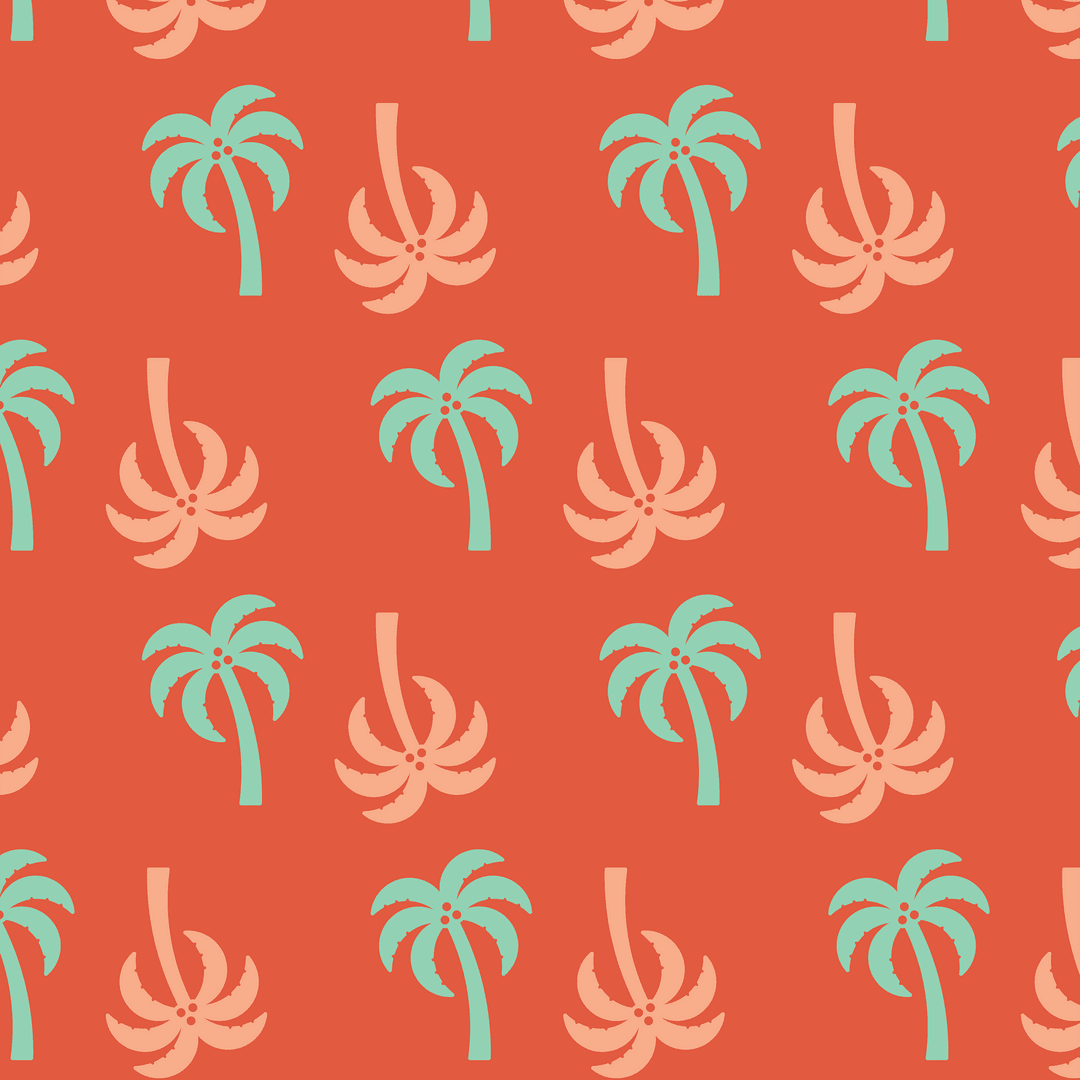 Seamless Transparent Palm Tree Pattern on Orange Backdrop