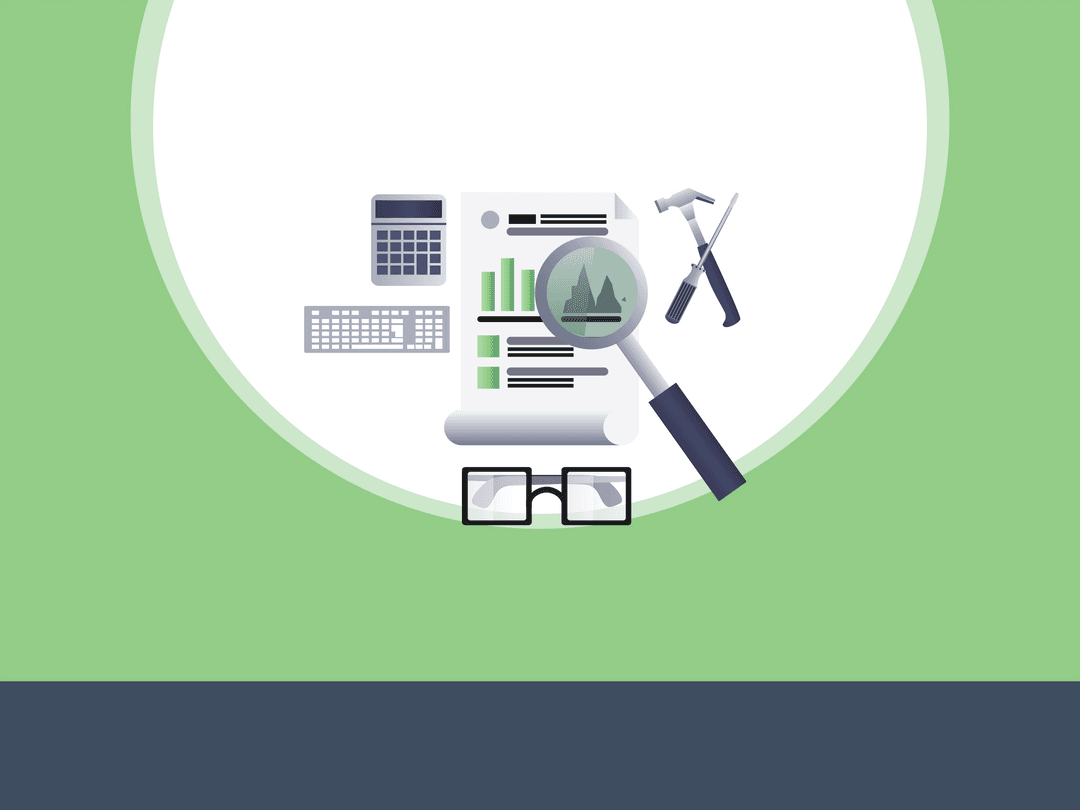 Transparent Calculator and Magnifier Illustration on Green Background