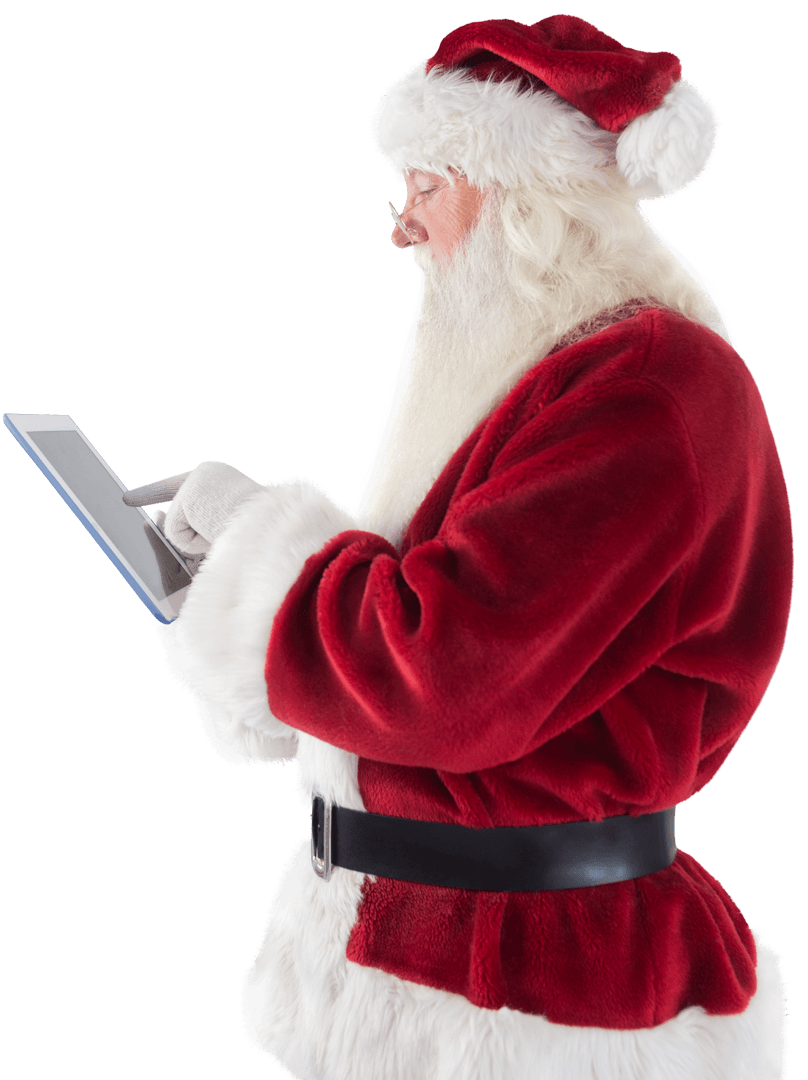 Transparent Santa Claus Using Tablet for Christmas Technology
