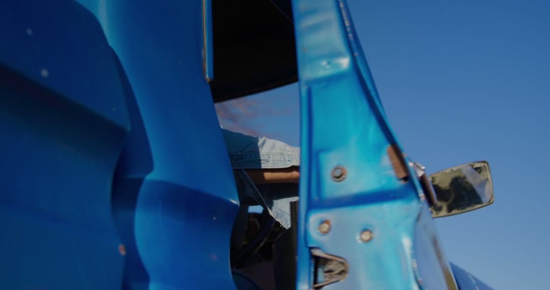 Close-Up of Blue Vintage Truck Door under Clear Sky - Free Images, Stock Photos and Pictures on Pikwizard.com