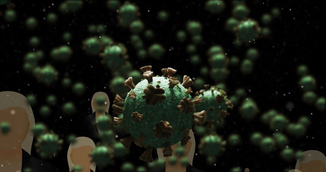 Virus Particles Hovering Over Business Icons Illustrating Pandemic