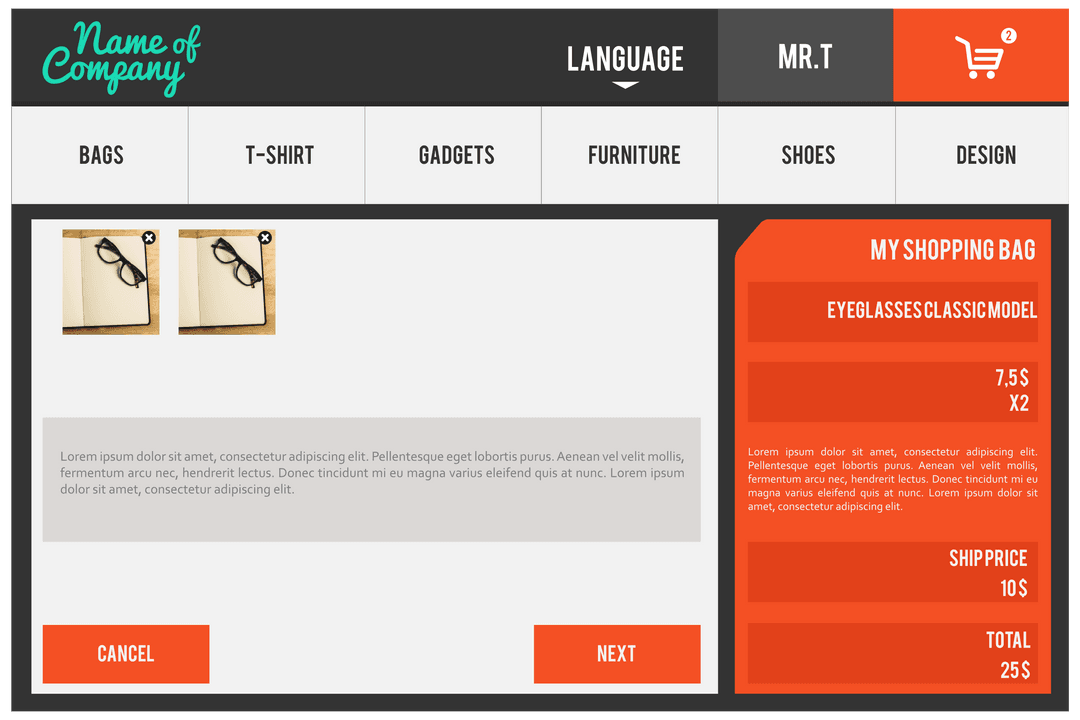 Transparent Online Shopping Customer Interface With Cart Overview