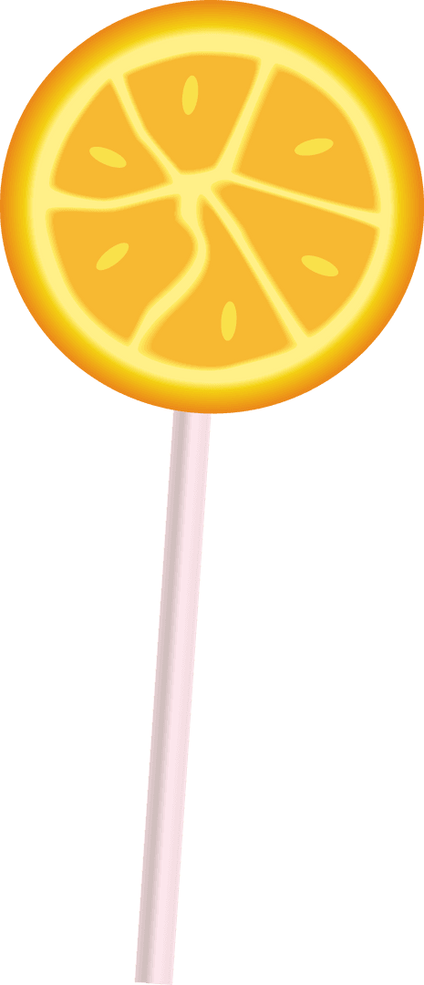 Flat Orange Slice Lollipop on Transparent Background, Vibrant Playful Design