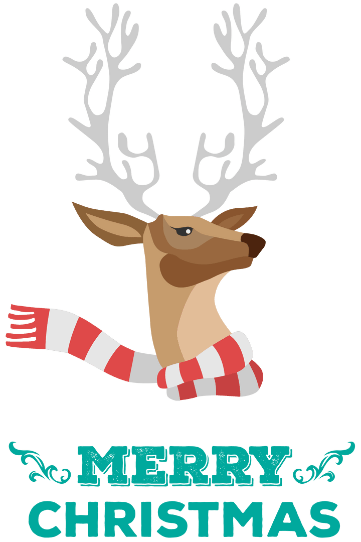 Festive Reindeer Illustration with Merry Christmas Text on Transparent Background