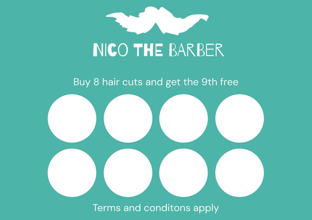 Barber Loyalty Card Offer with 8 Haircuts Promotion - Download Free Stock Templates Pikwizard.com
