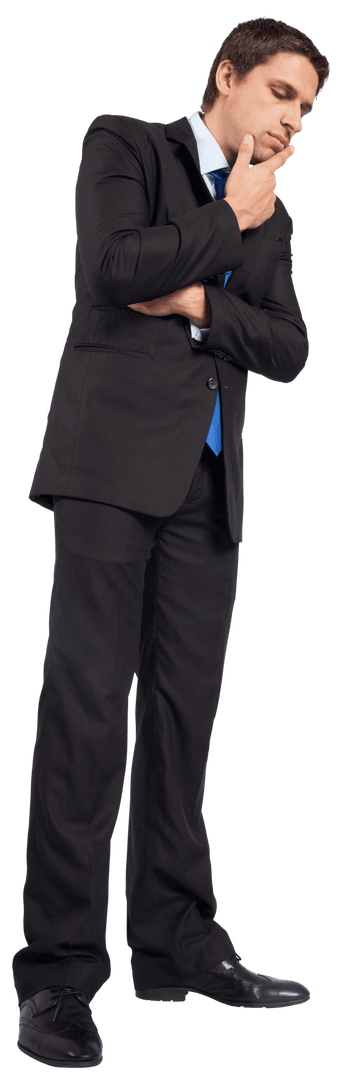 Pensive Businessman in Formal Suit on Transparent Background