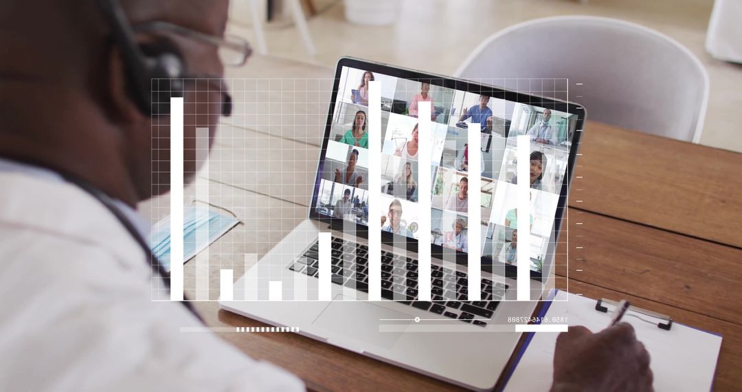 Virtual Meeting with Overlaid Financial Data Analysis