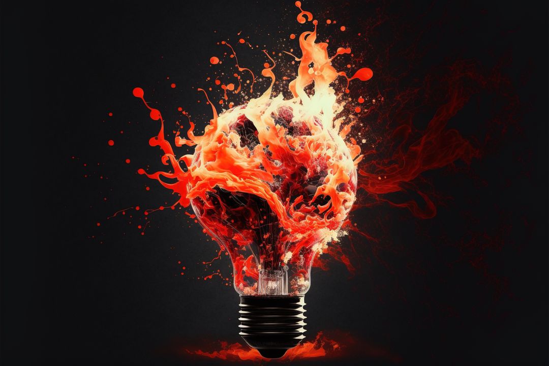 Image of lightbulb with red stains on black background, created using generative ai technology - Free Images, Stock Photos and Pictures on Pikwizard.com