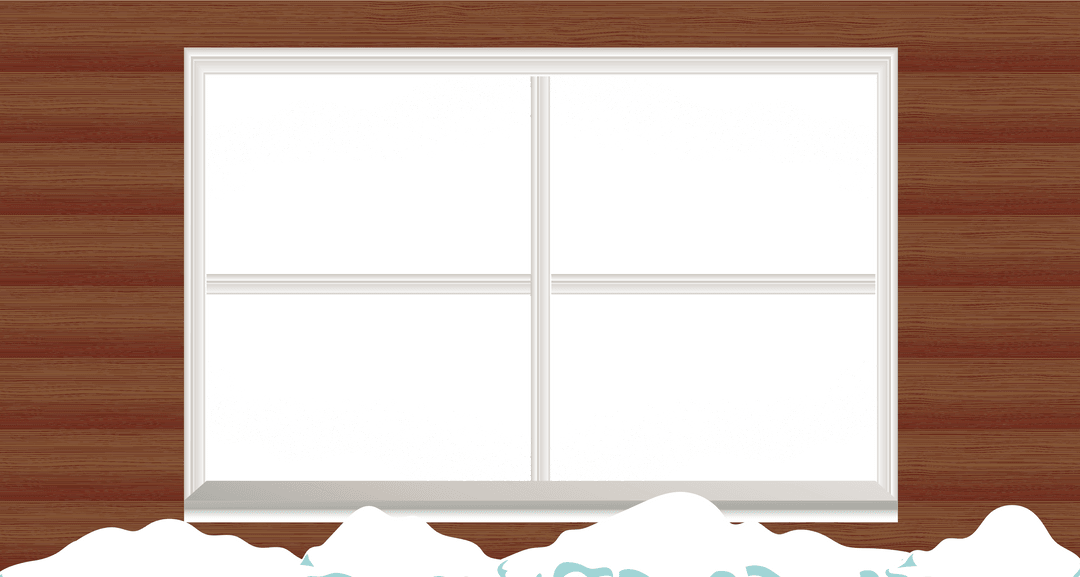 Transparent Window Frame with Winter Snowflakes Against Wood
