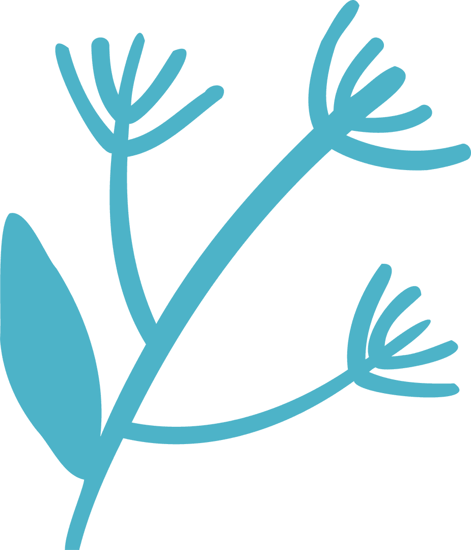 Teal Botanical Icon with Stem, Leaf, and Bud Clusters on Transparent Background