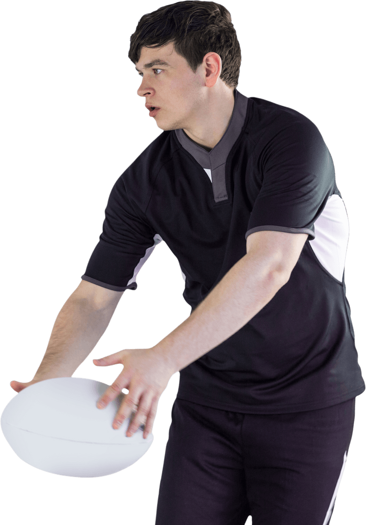 Transparent Male Rugby Player Passing Ball Sideways in Action Pose