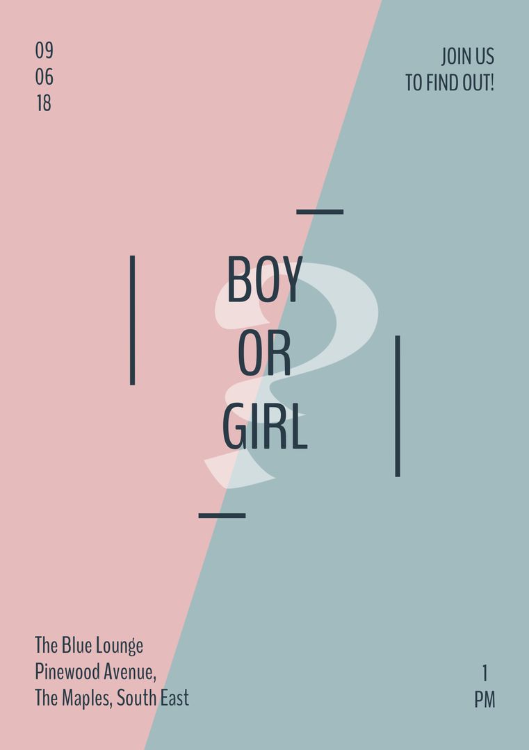 Gender Reveal Party Invitation with Split Pink and Blue Design
