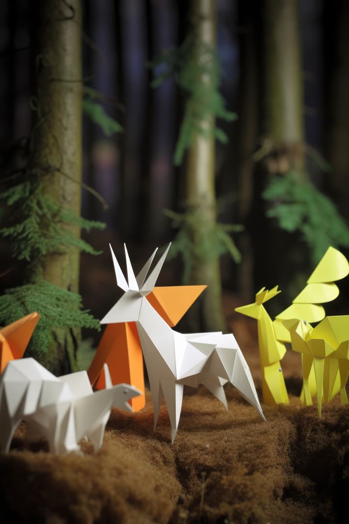 Origami forest and woodland animals in summer, created using generative ai technology - Free Images, Stock Photos and Pictures on Pikwizard.com