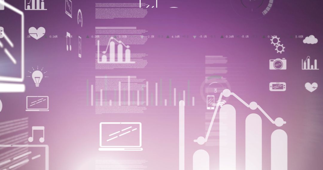 Innovative Digital Interface with Data and Graph Icons on Purple Background