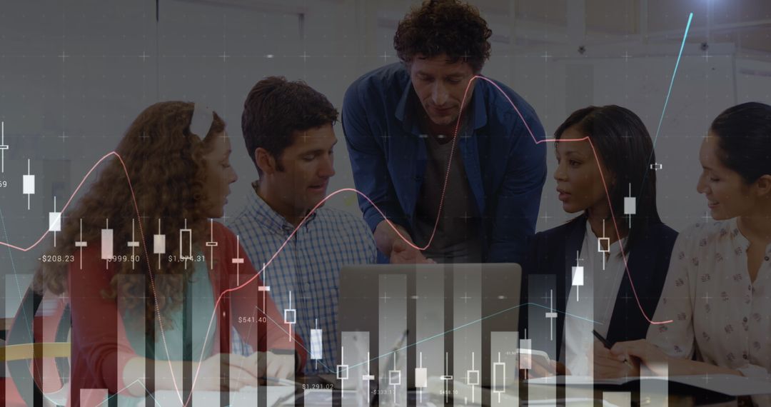 Diverse Team Analyzing Financial Data in Office Setting