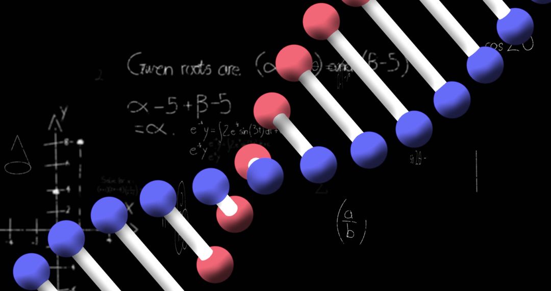 DNA Helix Overlay with Mathematical Equations on Black Background
